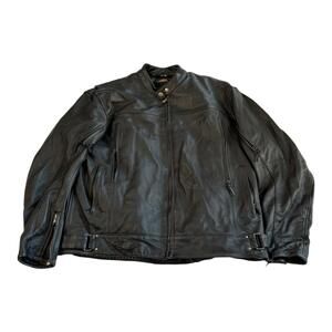 Power Trip Leather Jacket Mens 2XL Black Motorcycle Biker Riding Zip Lined